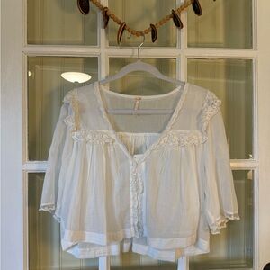Free People Elegant White Lace Trim Blouse